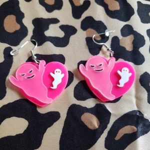 Spooky Pink Heart Ghost Earrings